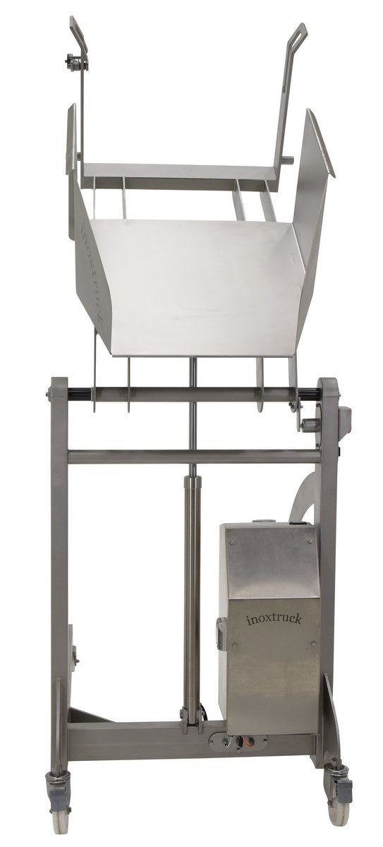 Vestil 304L Stainless Steel DC Powered Bin Dumper 12 Volt 660 Lb. Capacity Silver