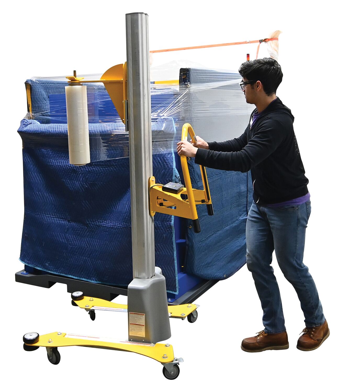 Vestil Quick Lift DC Powered Pallet Stretch Wrap Machine 88 In. Maximum Wrap Length Yellow