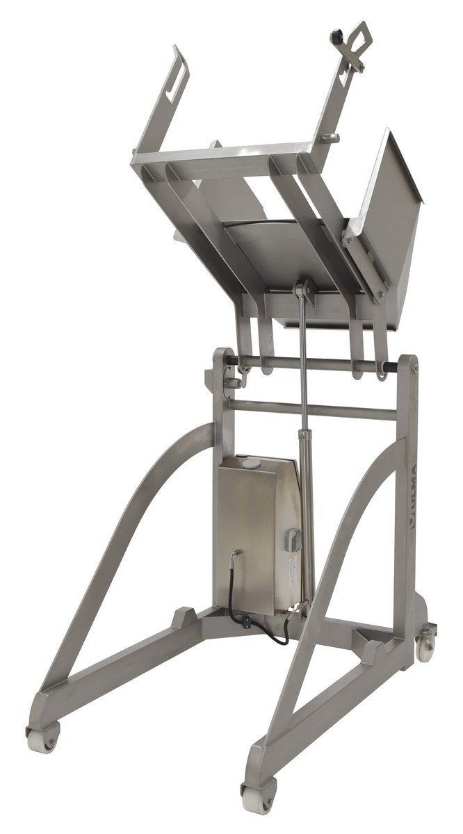 Vestil 304L Stainless Steel DC Powered Bin Dumper 12 Volt 660 Lb. Capacity Silver