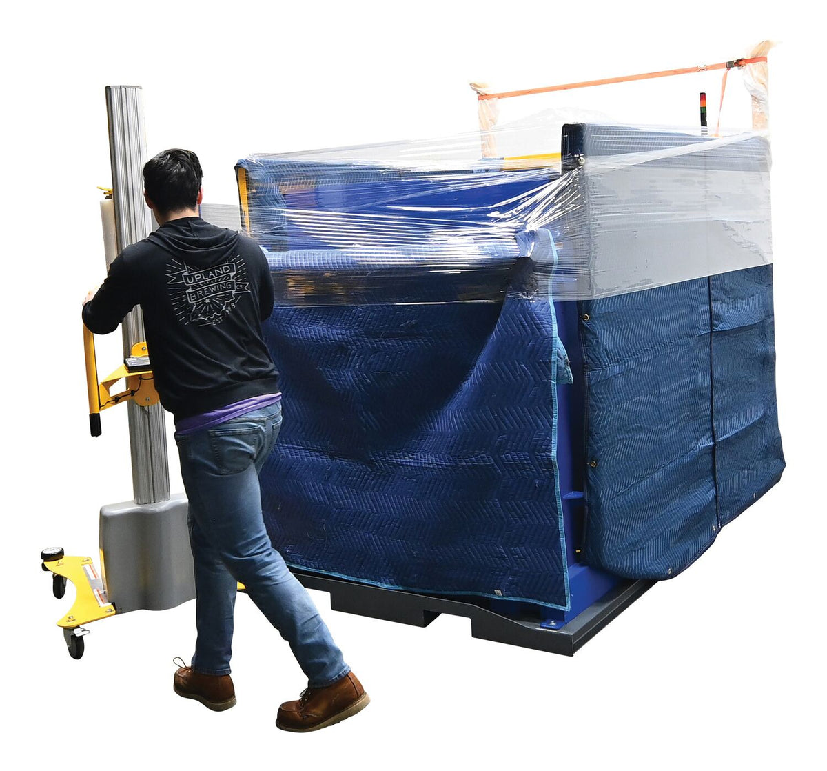 Vestil Quick Lift DC Powered Pallet Stretch Wrap Machine 88 In. Maximum Wrap Length Yellow