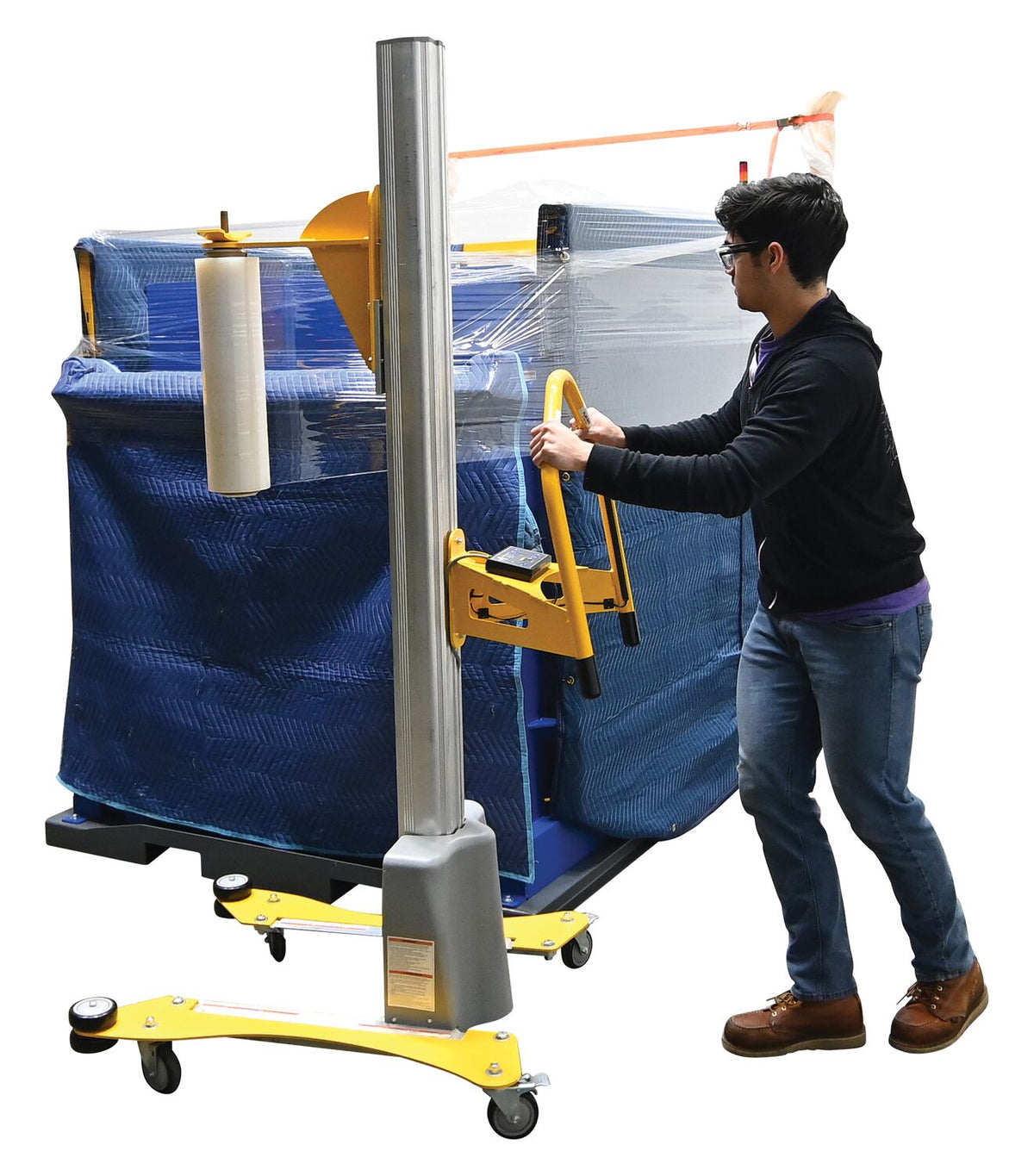Vestil Quick Lift DC Powered Pallet Stretch Wrap Machine 88 In. Maximum Wrap Length Yellow