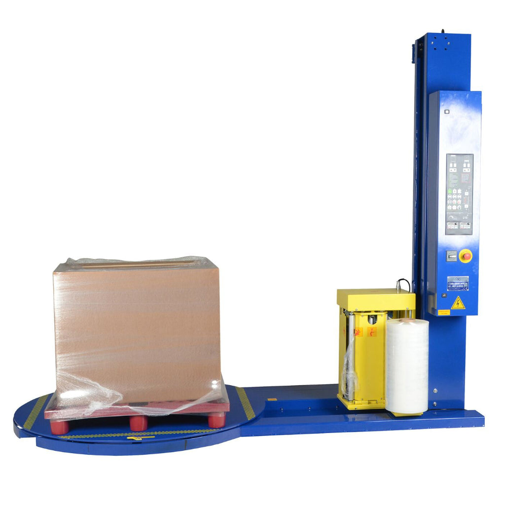Vestil Steel Auto Wrap Stretch Wrap Machine 60 In. Turntable Diameter 4,000 Lb. Capacity Blue