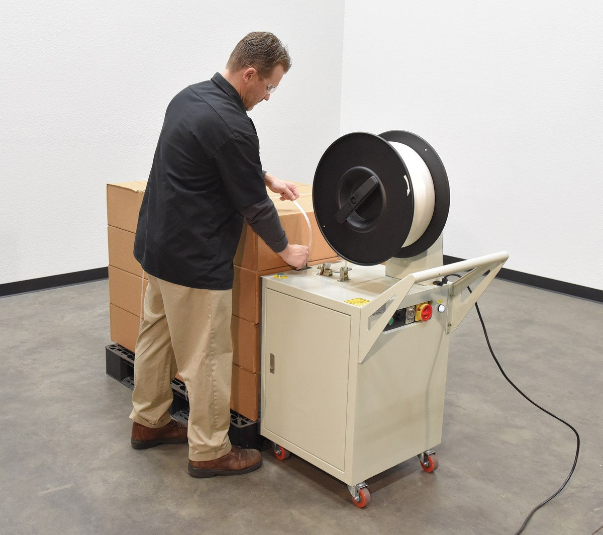 Vestil Semi Automatic Pallet Probe Strapping Machine 23 In. x 31-1/2 In. x 55 In. 175 Lb. Maximum Tension White