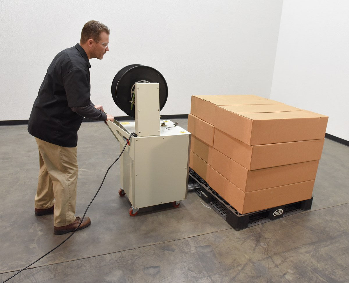 Vestil Semi Automatic Pallet Probe Strapping Machine 23 In. x 31-1/2 In. x 55 In. 175 Lb. Maximum Tension White