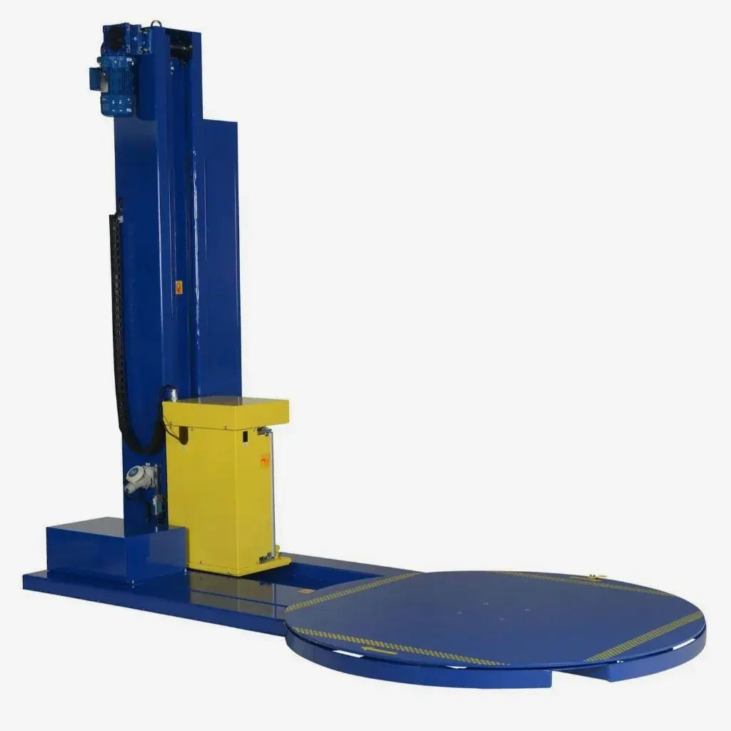 blue and yellow stretch wrap machine